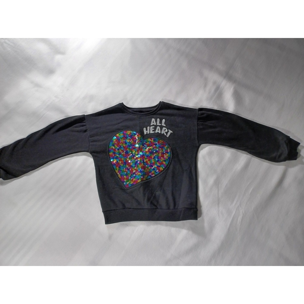 365 Kids by Garanimals Sweatshirt Girls 6 Black‎ All Heart Sequin Patch Pullover